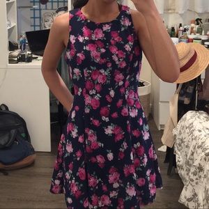 Navy blue and pink floral dress